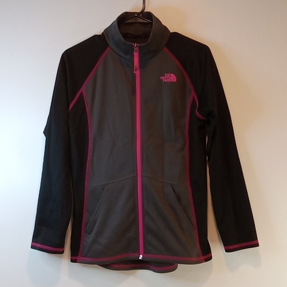 The North Face Full Zip Jacket Fleece Girl's Sz XL 18 Black/Gray EUC NICE!